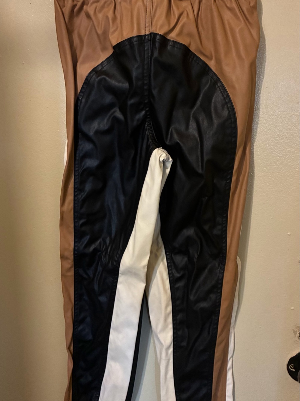 Women Three-Tone Faux Leather Riding-Style Pants - Black, Brown, White